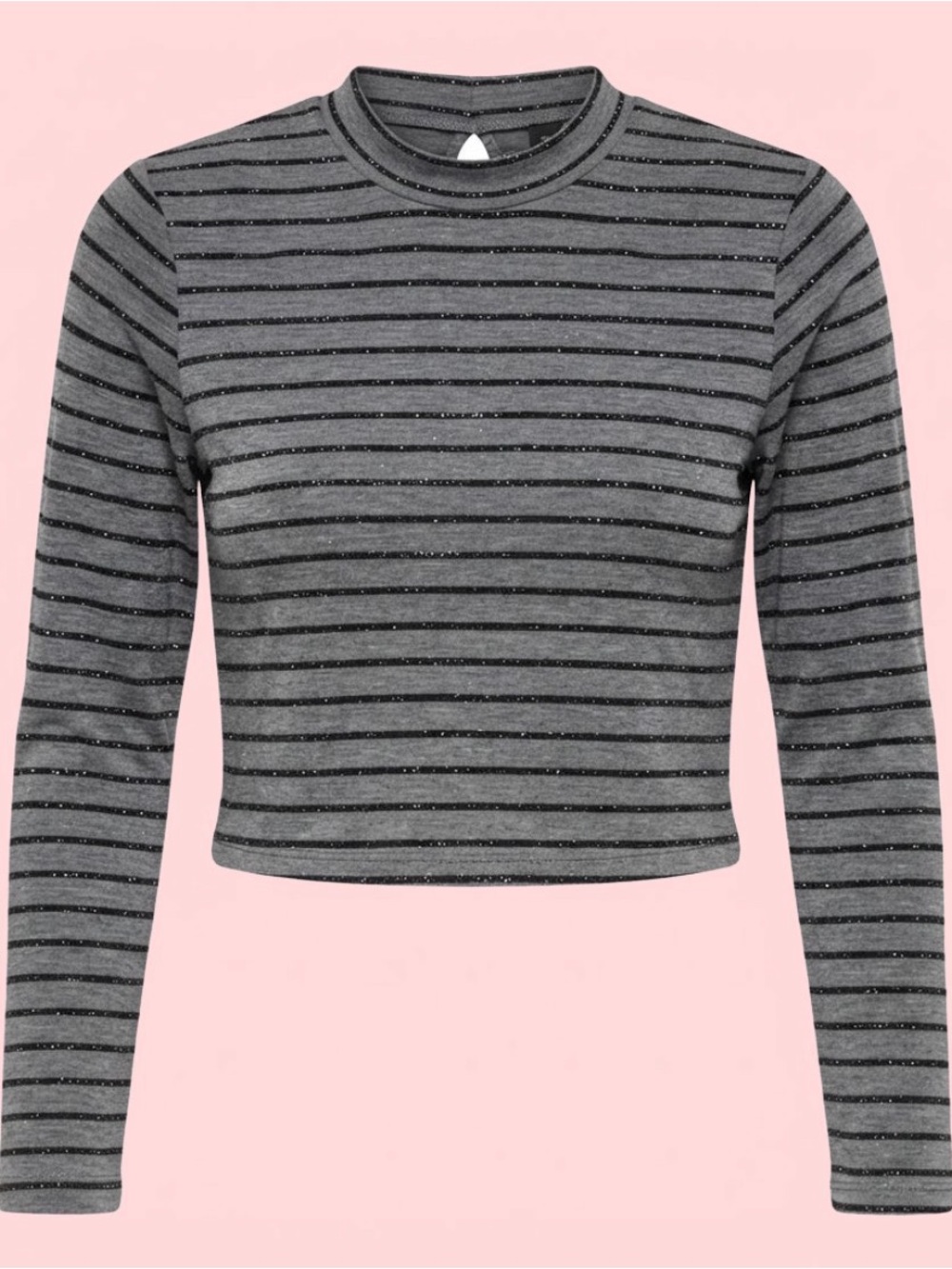 Wild Fable Grey & Black Glitter Striped Mock Neck Long Sleeve Crop Top